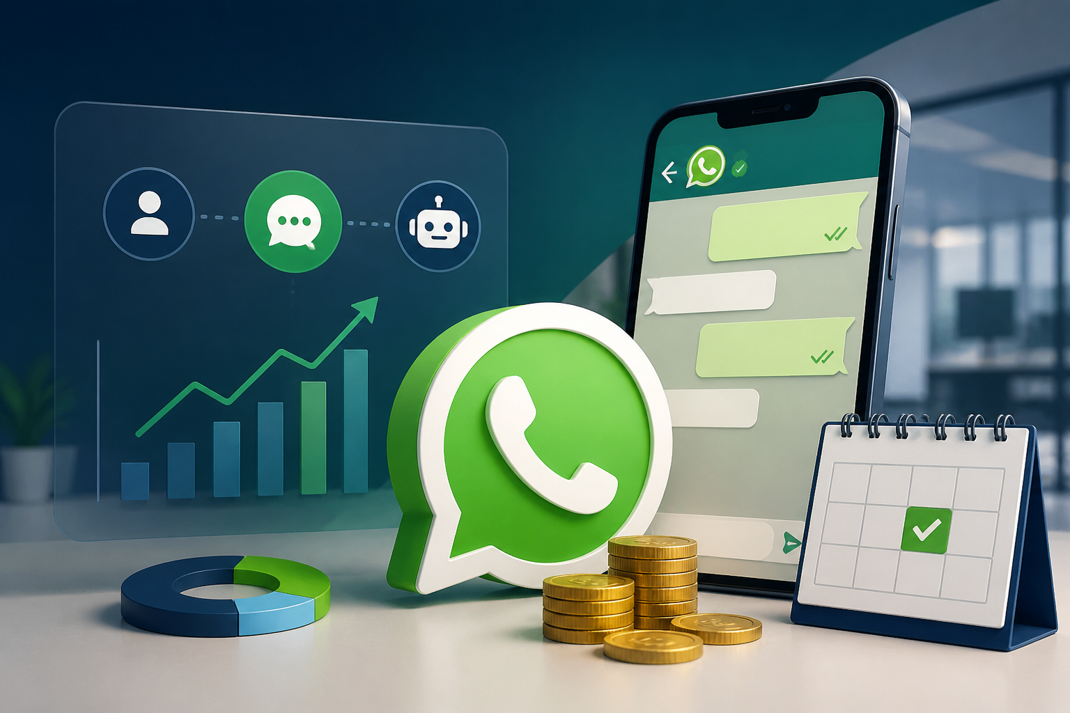 Celular com conversa de WhatsApp de uma pequena empresa de serviços respondendo um cliente