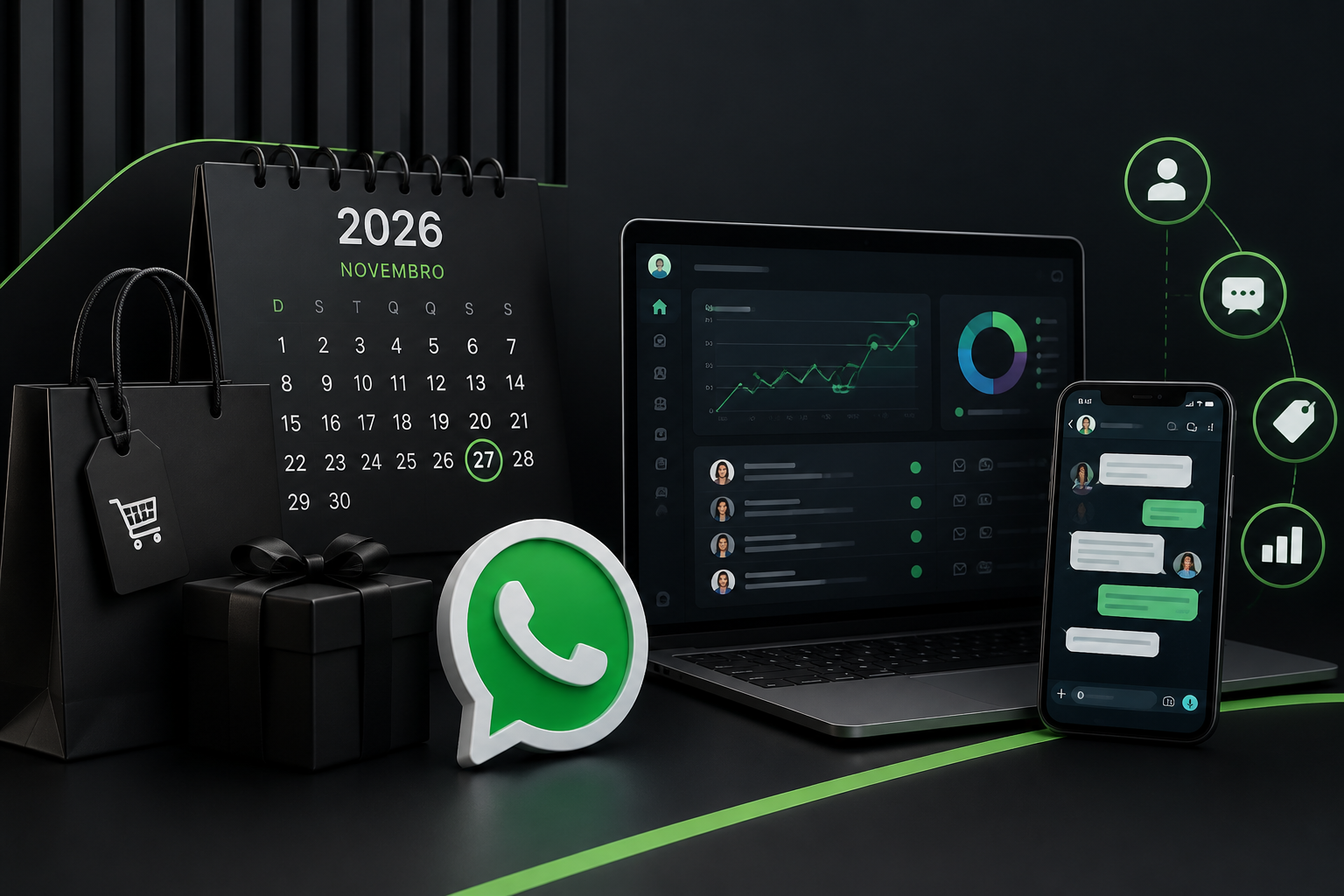 Celular com conversas de WhatsApp de clientes pedindo orçamento na Black Friday